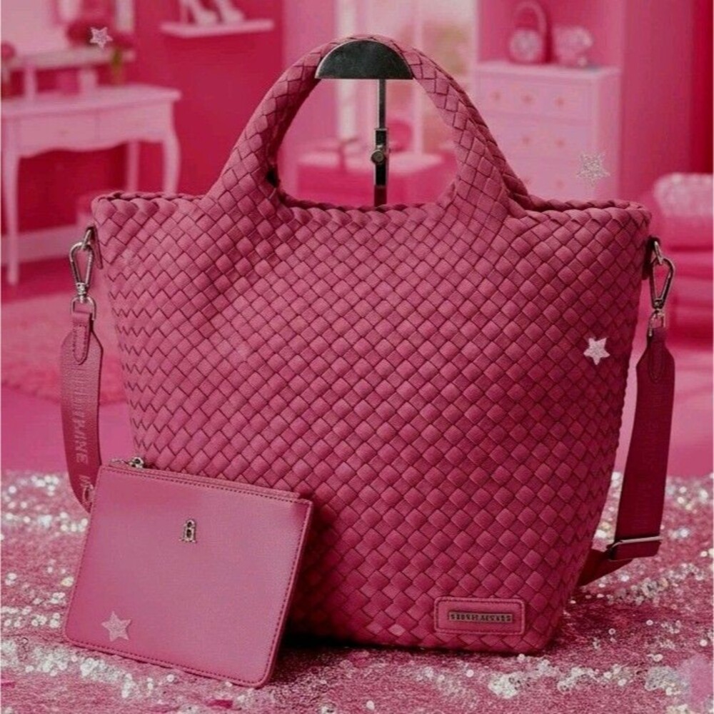 Viral Steve Madden "Dragon Fruit" Pink Woven Bwebber Tote Set 3pc Crossbody EUC